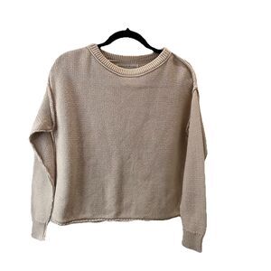 Chelsea and Theodore Cream Exposed Seam Long Sleeve Crop Sweater Womens S